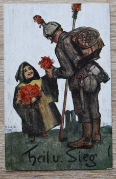 AK München / 1915 / Patriotik / Heil und Sieg / Münchner Kindl und Soldat / Künstlerkarte F Hals / Wohlfahrt Karte / 1. Weltkreig WWI